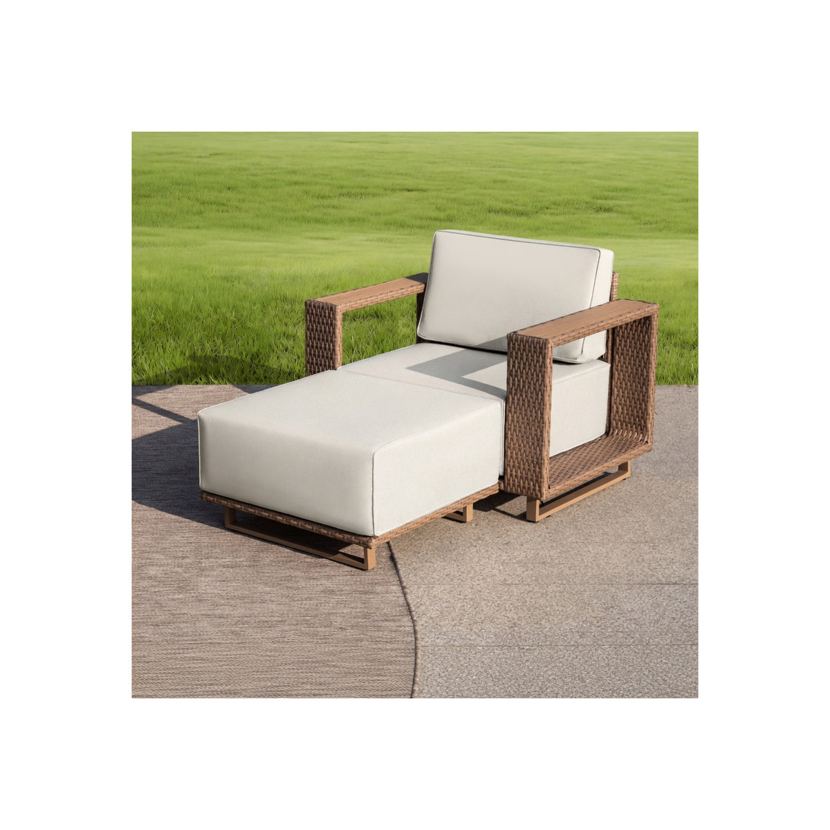 8 Pieces L-Shaped Wicker Patio Furniture Set 8-Seat Outdoor Cushioned Conversation Set, Yellow-Brown & Beige