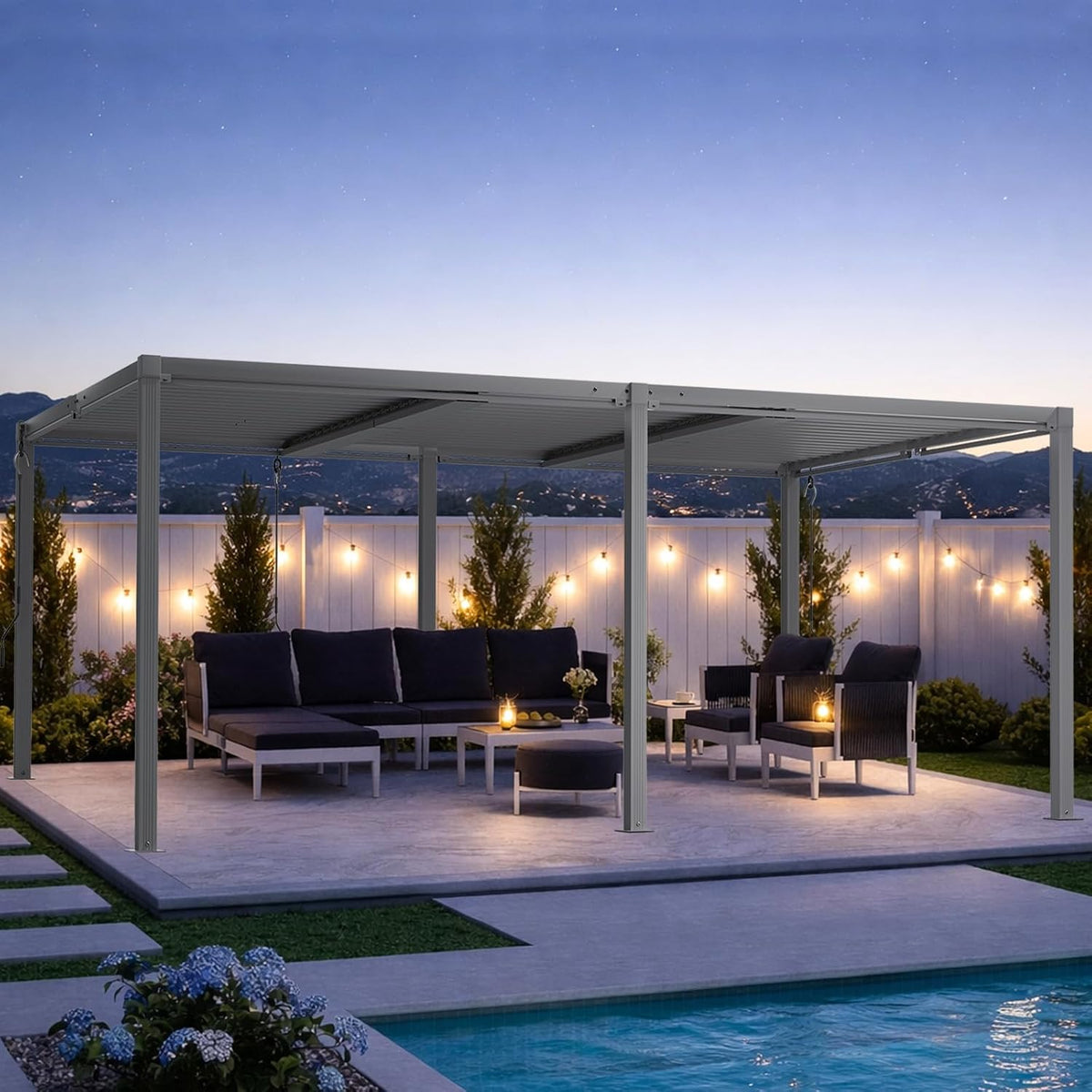 Louvered Pergola 12' X 20', Large Outdoor Aluminum Pergola with Reinforced Steel Roof, Heavy-Duty Hardtop Gazebo for Patio Garden, Weatherproof Sun Shade Shelter, Gray