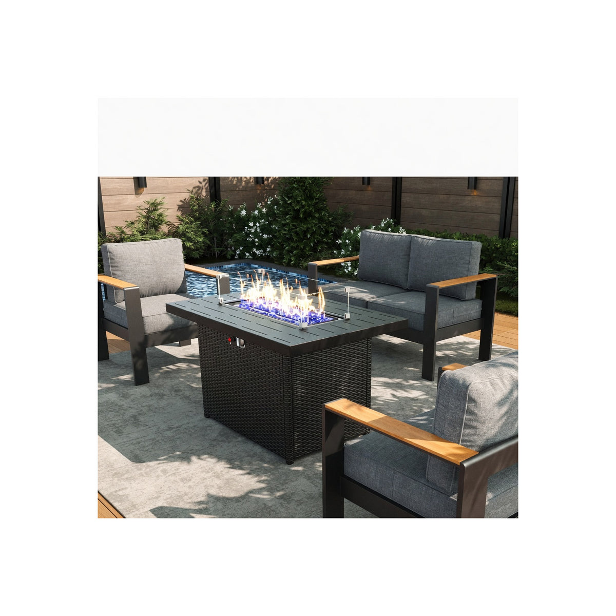 Outdoor Aluminum Furniture Set with Fire Pit Table, Modern Patio Conversation Sets for Porch, Backyard