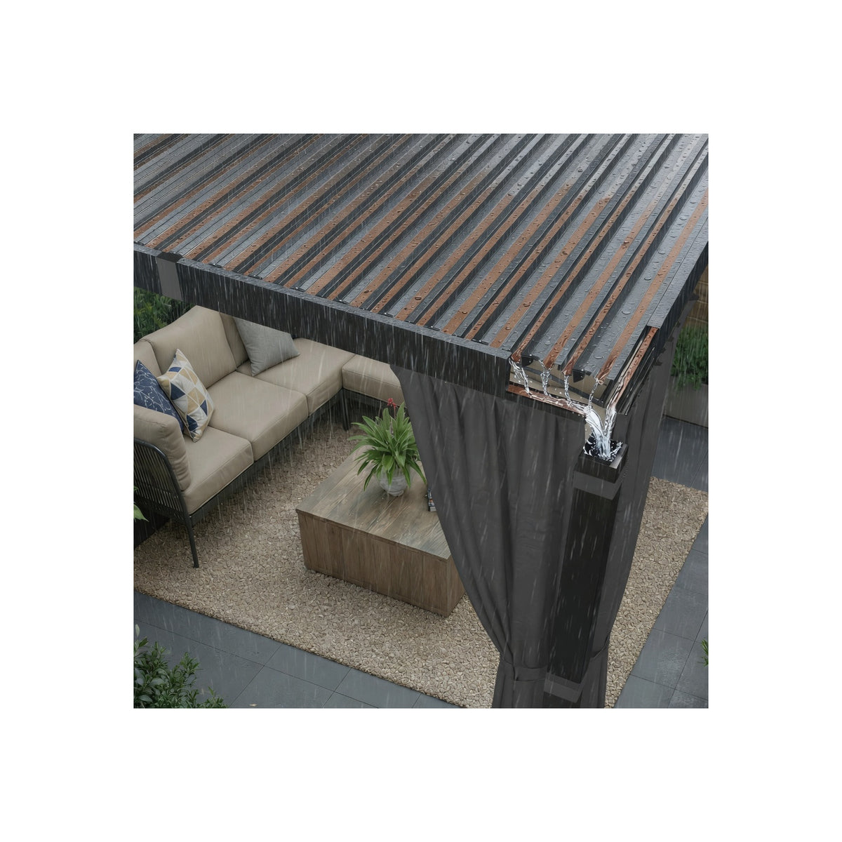 12' X 20' Pergola with Curtain & Adjustable Roof & Aluminum Frame for Patio