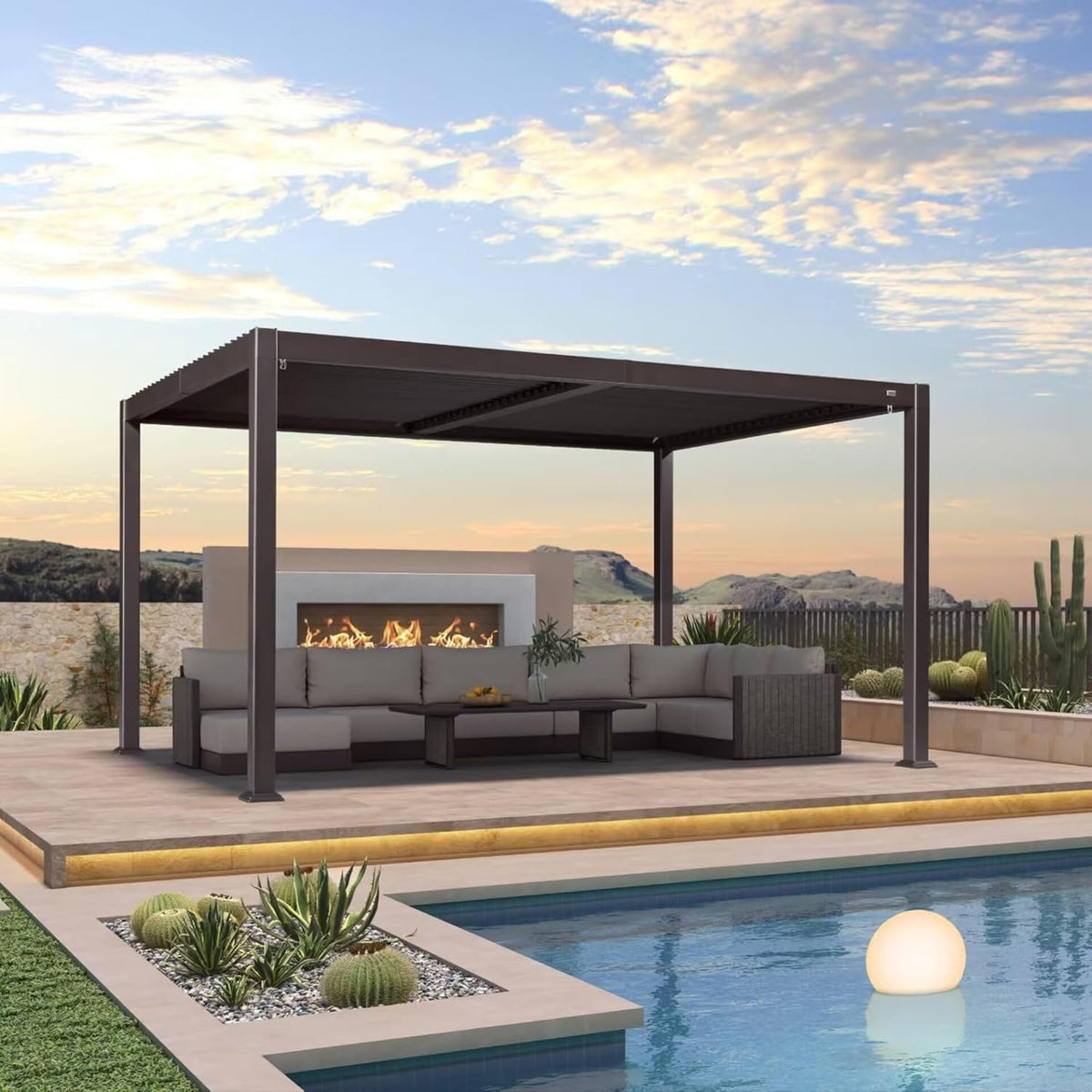 Patio Louvered Pergola 10' X 14' Outdoor Hardtop Gazebo Bronze