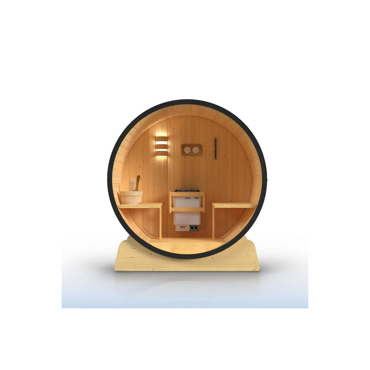 3-Person Capacity Outdoor White Finland Pine Wet/Dry Traditional Barrel Sauna with Black Accents