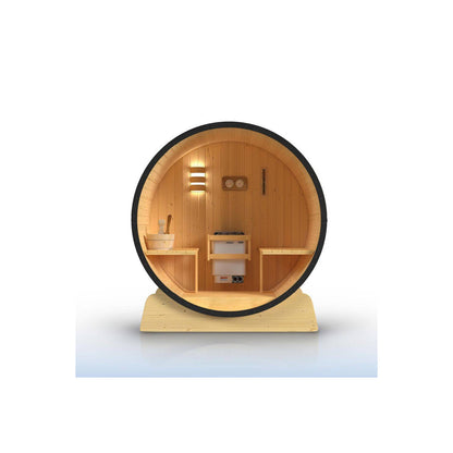 3-Person Capacity Outdoor White Finland Pine Wet/Dry Traditional Barrel Sauna with Black Accents