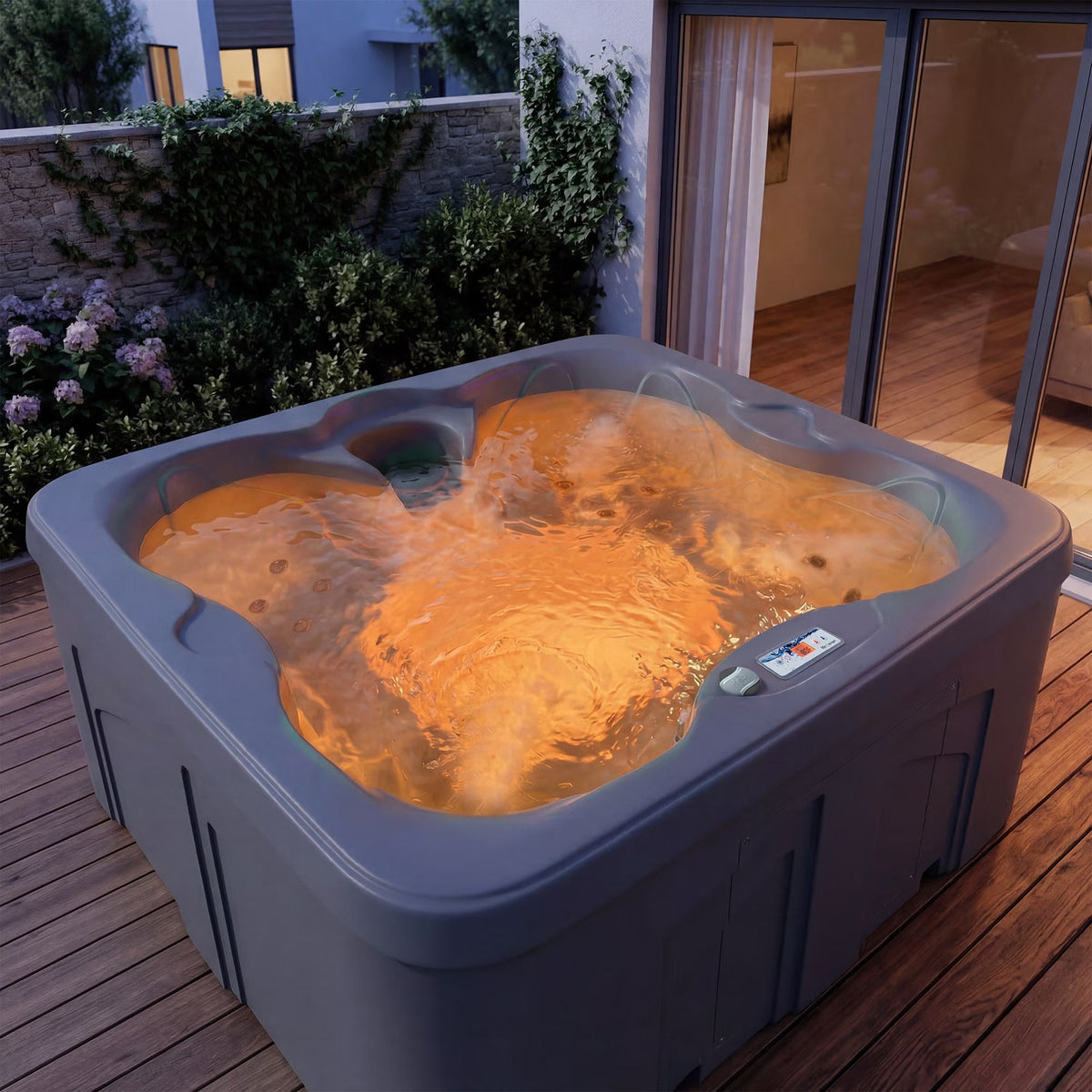 4-Person 13-Jet Plug & Play Square Hot Tub with Thermal Cover, Taupe
