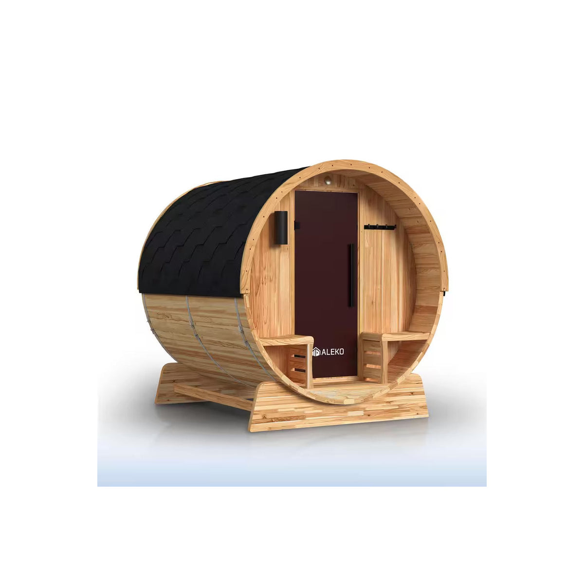 4-Person Electric Heater Outdoor Cedar Barrel Steam Sauna Front Porch Canopy - ETL Certified