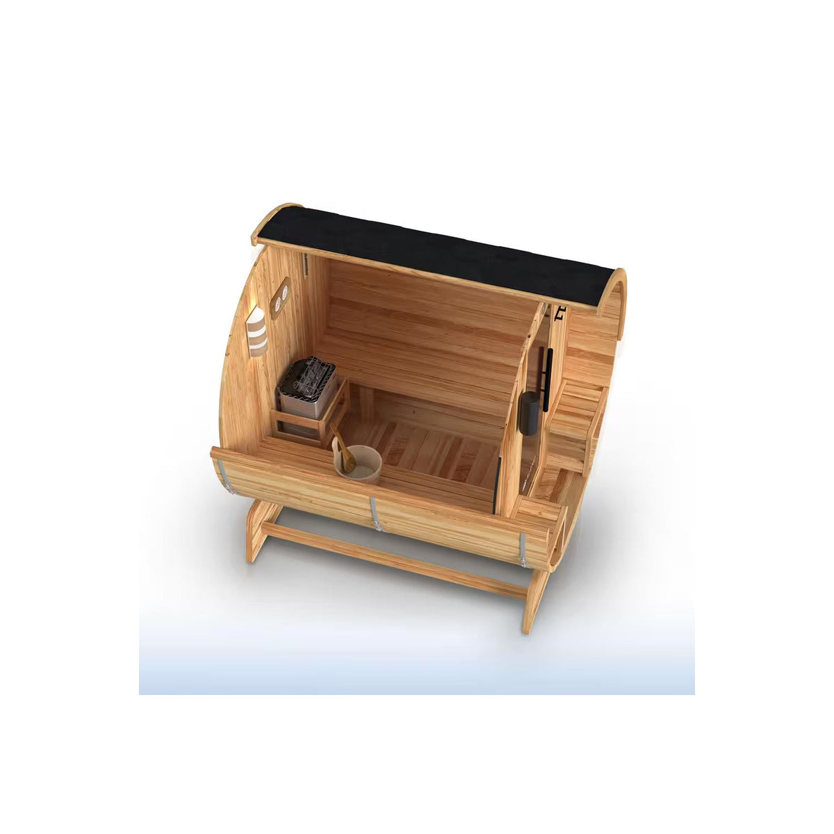 4-Person Electric Heater Outdoor Cedar Barrel Steam Sauna Front Porch Canopy - ETL Certified