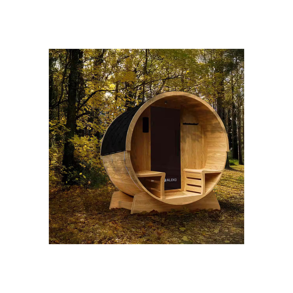 4-Person Electric Heater Outdoor Cedar Barrel Steam Sauna Front Porch Canopy - ETL Certified