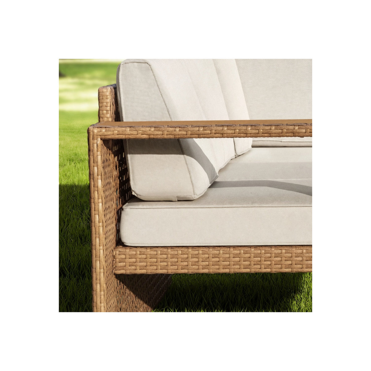 8 Pieces L-Shaped Wicker Patio Furniture Set 8-Seat Outdoor Cushioned Conversation Set, Yellow-Brown & Beige