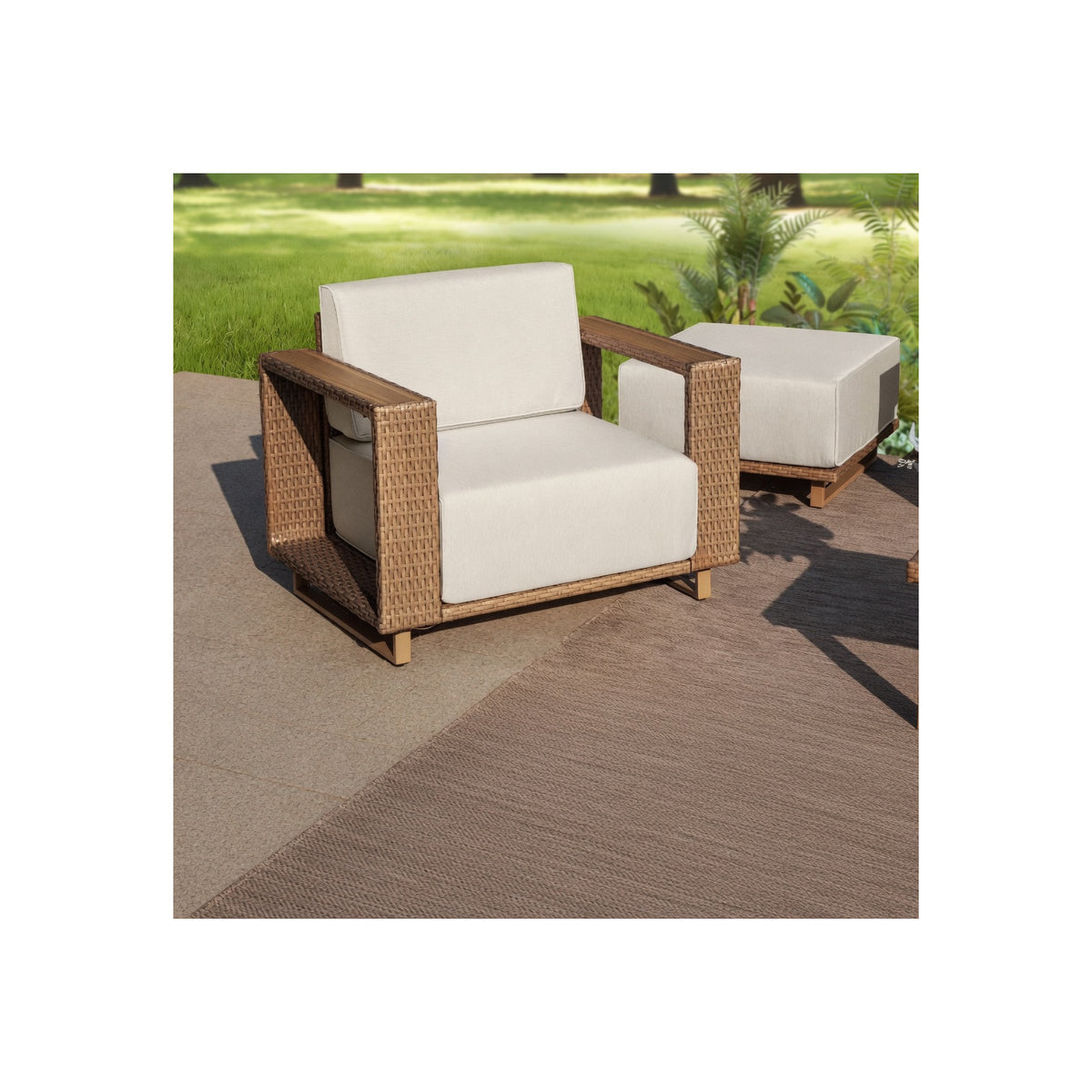 8 Pieces L-Shaped Wicker Patio Furniture Set 8-Seat Outdoor Cushioned Conversation Set, Yellow-Brown & Beige