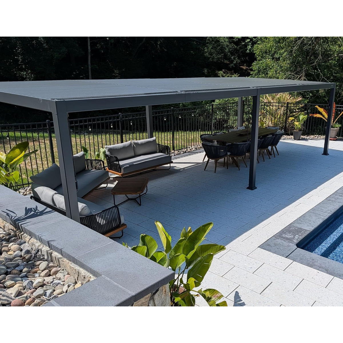 92KS Outdoor Pergola 11.5' X 27.5' Large Aluminum Frame, Gray