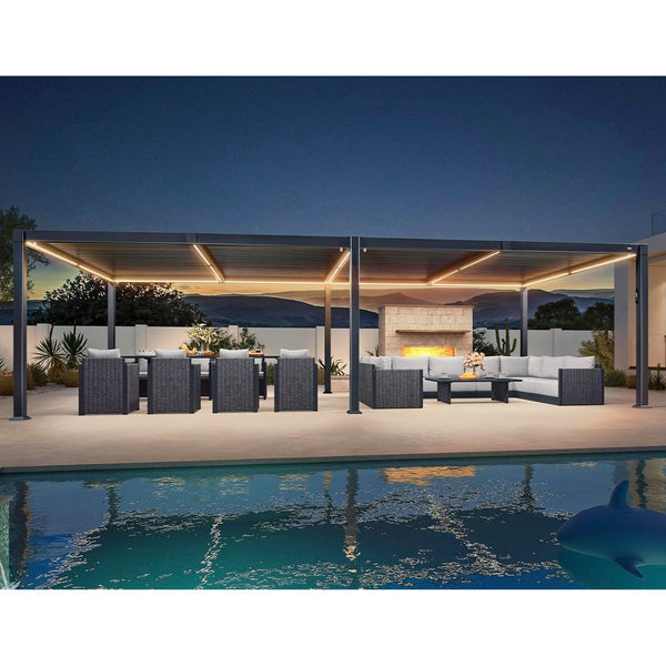 92KS Outdoor Pergola 11.5' X 27.5' Large Aluminum Frame, Gray