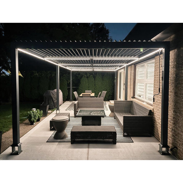 92KS Outdoor Pergola 11.5' X 27.5' Large Aluminum Frame, Gray