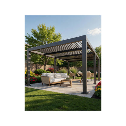 All-Aluminum Louvered Pergola 12 Ft X 24 Ft, Outdoor Pergola with Adjustable Louvered Roof, Reinforced Aluminum Frame, Integrated Drainage System, Hardtop Gazebo for Patio, Deck, Gray