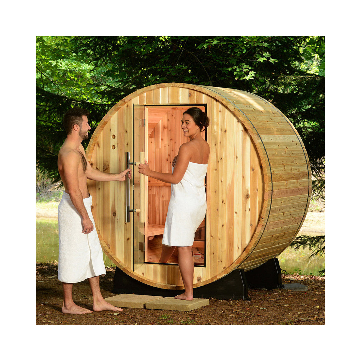 Almost Heaven Saunas Duet 2-Person Outdoor Barrel Sauna