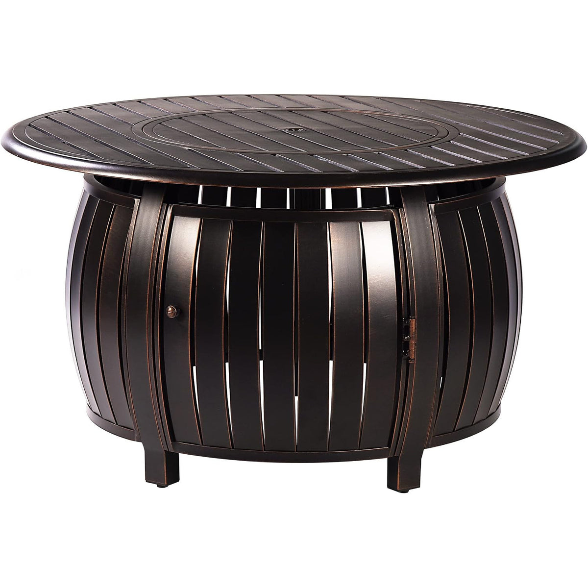 Aluminum 57,0000 BTU 44 In. round Propane Black Fire Pit Table with Fire Beads, Lid, Propane Tank Cover and Table Fabric Covers in Copper Finish