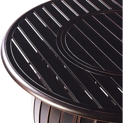 Aluminum 57,0000 BTU 44 In. round Propane Black Fire Pit Table with Fire Beads, Lid, Propane Tank Cover and Table Fabric Covers in Copper Finish
