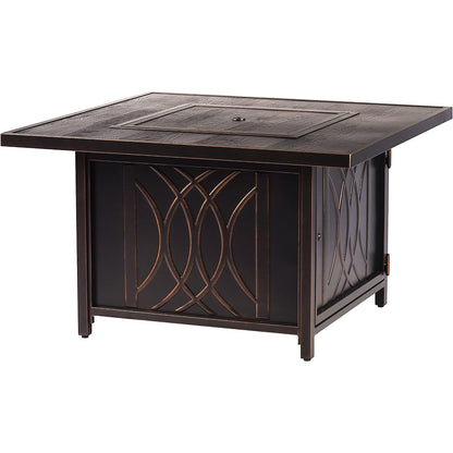 AZCAVE-FPT-AC Aluminum 42 In. Square Propane Beads, Lid and Fabric Cover Finish Outdoor Fire Table, Antique Copper