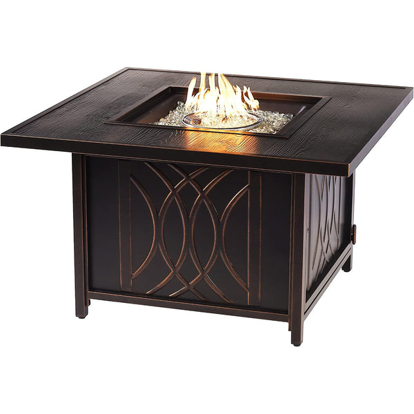 AZCAVE-FPT-AC Aluminum 42 In. Square Propane Beads, Lid and Fabric Cover Finish Outdoor Fire Table, Antique Copper