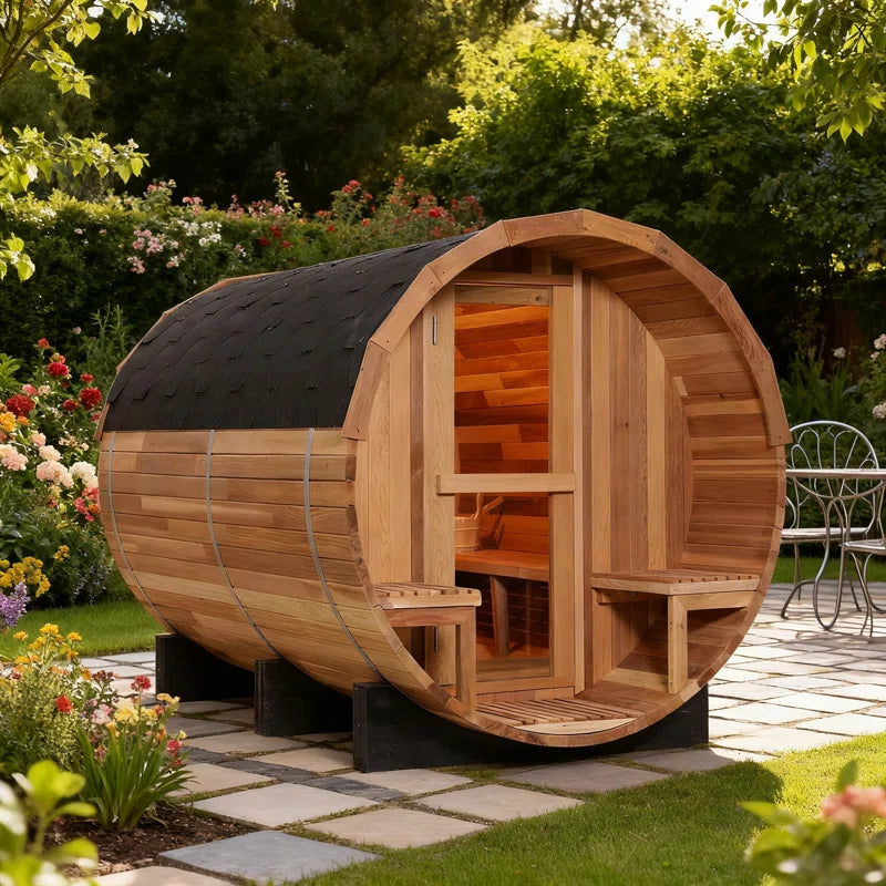 6-Person Patchworkred Cedar Traditional Steam Barrel Sauna