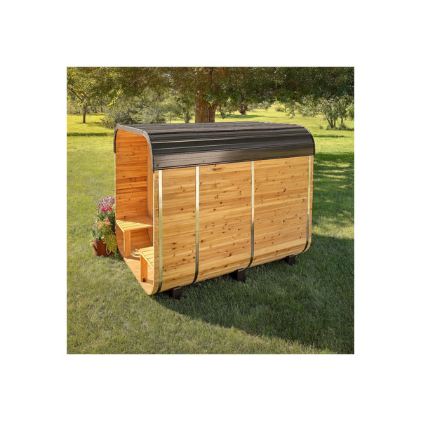 Backyard Discovery Lennon 4-6 Person Traditional Cedar Outdoor Cube Sauna with Porch