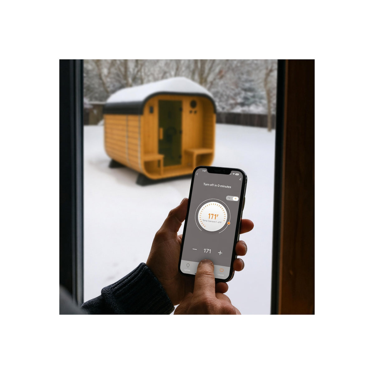 Backyard Discovery Lennon 4-6 Person Traditional Cedar Outdoor Cube Sauna with Porch, Electric Sauna Heater, Sauna Rocks, Dry Heat, Steam Sauna, LED Lights, Wi-Fi Control, Sauna Accessories