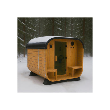 Backyard Discovery Lennon 4-6 Person Traditional Cedar Outdoor Cube Sauna with Porch, Electric Sauna Heater, Sauna Rocks, Dry Heat, Steam Sauna, LED Lights, Wi-Fi Control, Sauna Accessories