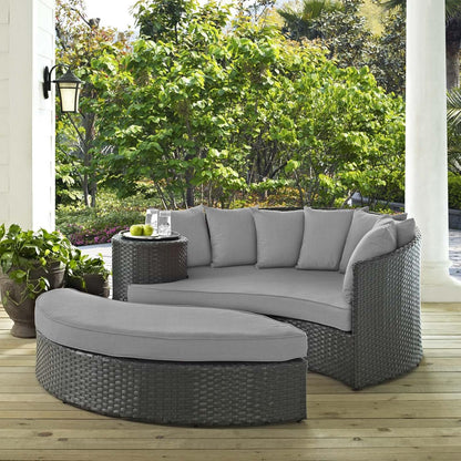 Sojourn Wicker Rattan Outdoor Patio Sunbrella Fabric Daybed in Canvas Gray