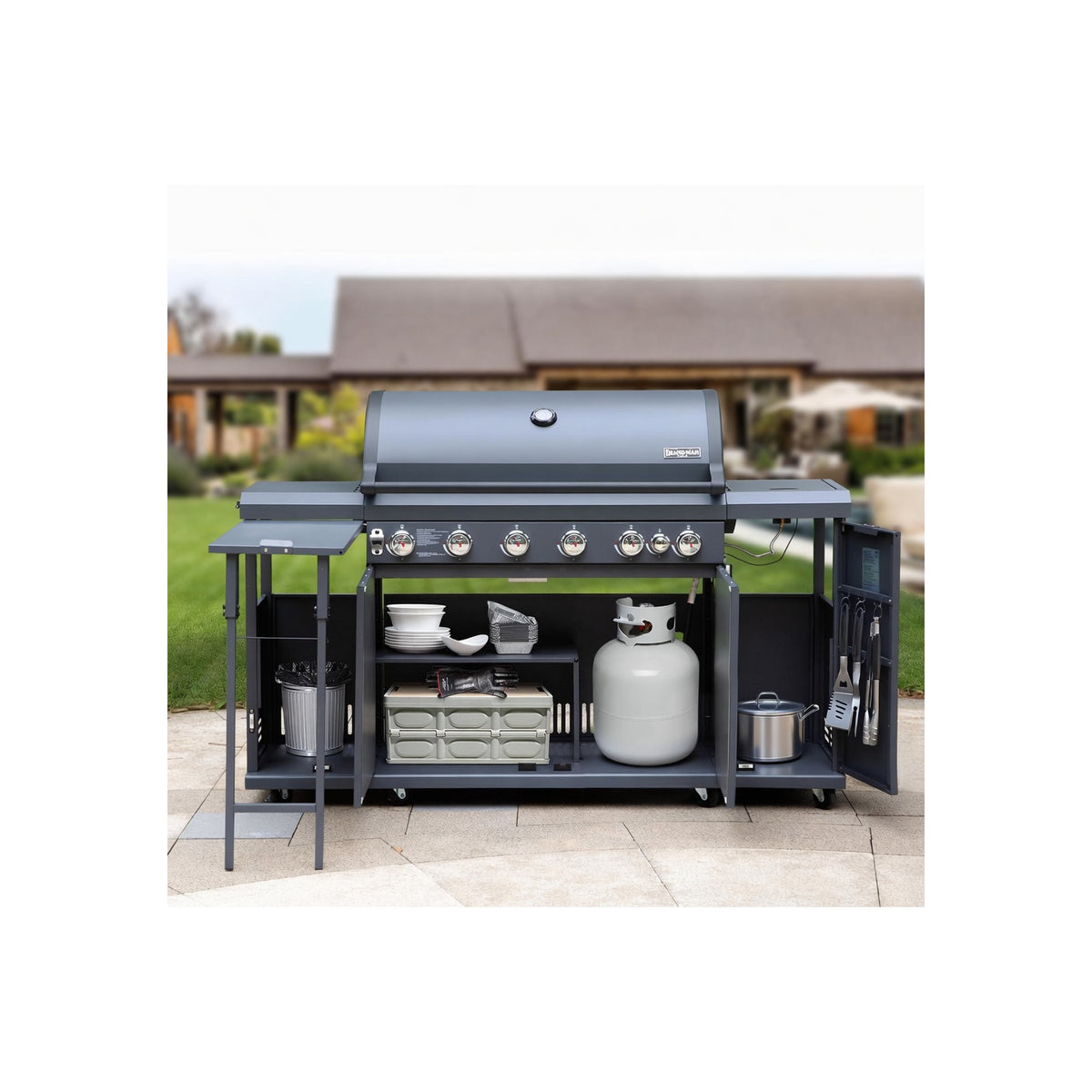 Brand-Man 6-Burner Gas Outdoor Kitchen Grill Island with Side Burner