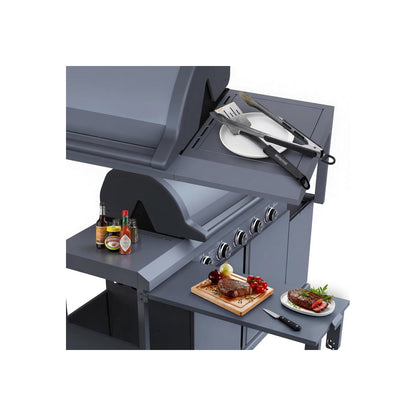 Brand-Man 6-Burner Gas Outdoor Kitchen Grill Island with Side Burner