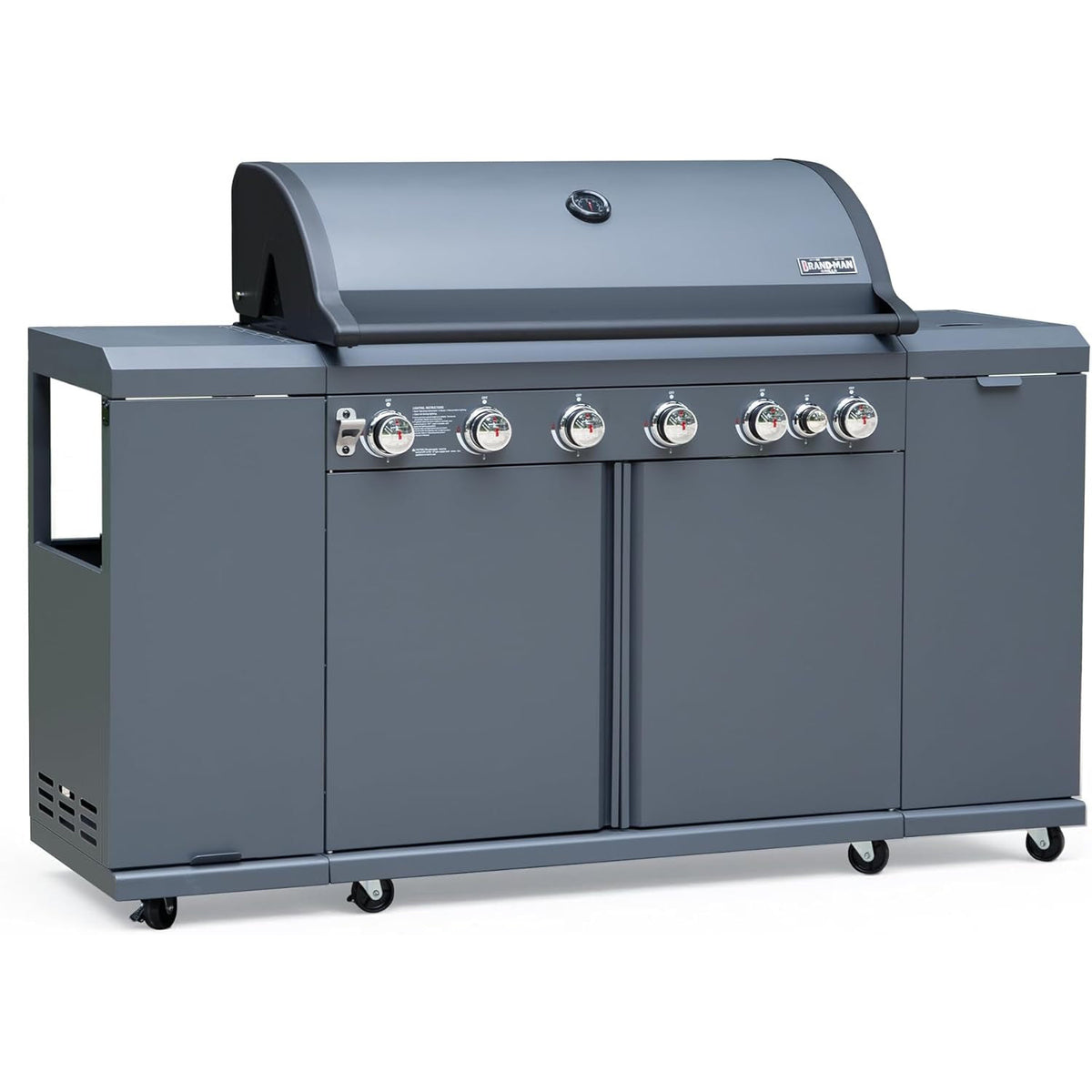 Brand-Man 6-Burner Gas Outdoor Kitchen Grill Island with Side Burner
