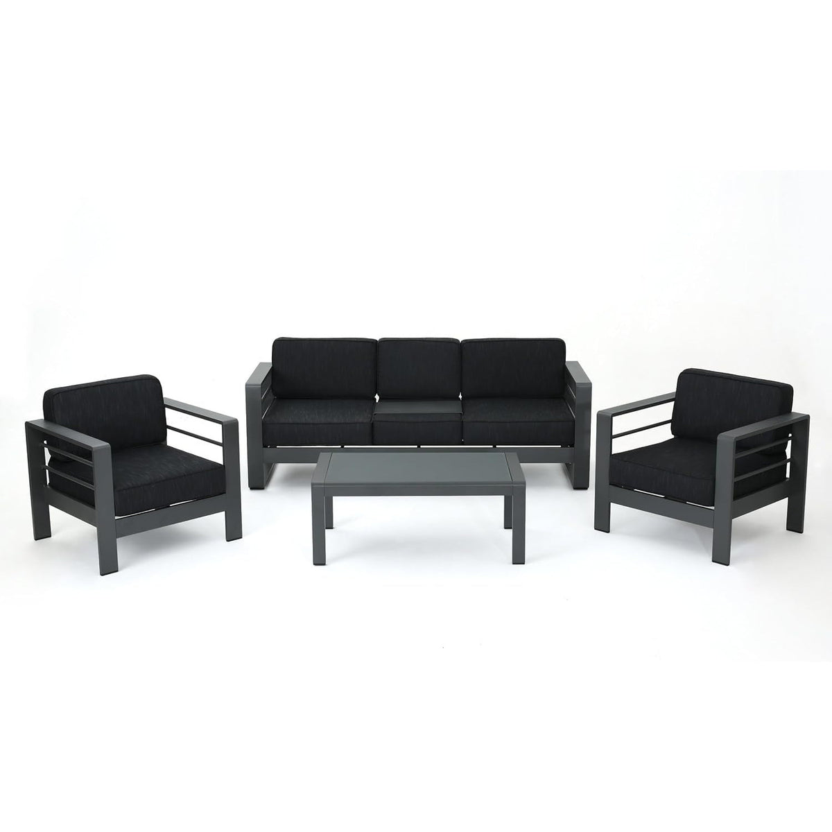 Cape Coral Outdoor Grey Aluminum 4 Piece Sofa Conversation Set with Water Resistant Cushions