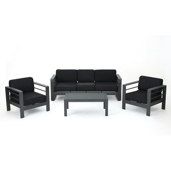 Cape Coral Outdoor Grey Aluminum 4 Piece Sofa Conversation Set with Water Resistant Cushions