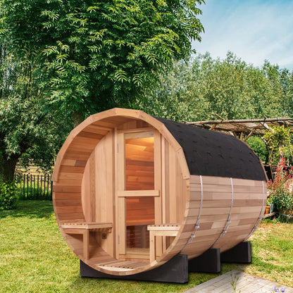 6-Person Patchworkred Cedar Traditional Steam Barrel Sauna
