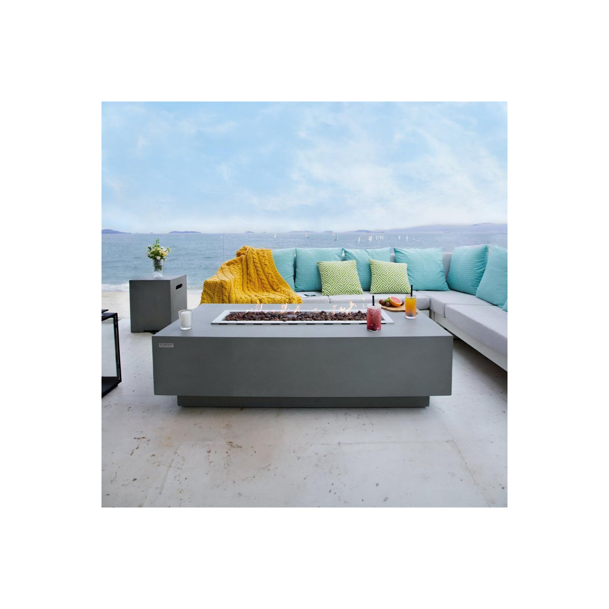 Granville Fire Table Outdoor Fire Pit 60" X 27" Cast Concrete Firepit Includes Lava Rocks 45,000 Btus Outdoor Fireplace for Patio Furniture Set, Deck, Porch, Outdoor Heater - Natural Gas