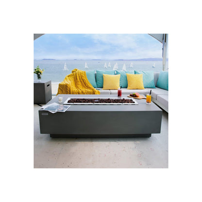 Granville Fire Table Outdoor Fire Pit 60" X 27" Cast Concrete Firepit Includes Lava Rocks 45,000 Btus Outdoor Fireplace for Patio Furniture Set, Deck, Porch, Outdoor Heater - Natural Gas