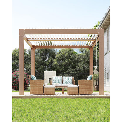 Louvered Pergola 10 Ft X10', Outdoor Pergola with Adjustable Louvered Roof, Reinforced Aluminum Frame, Integrated Drainage System, Hardtop Gazebo for Patio, Deck, Wood Grain