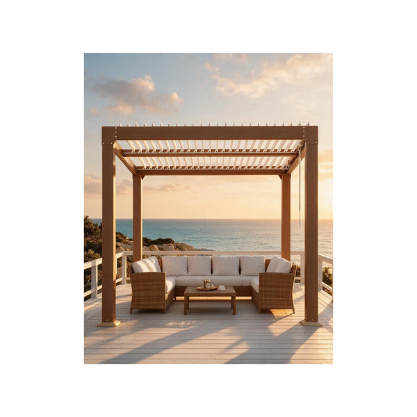Louvered Pergola 10 Ft X10', Outdoor Pergola with Adjustable Louvered Roof, Reinforced Aluminum Frame, Integrated Drainage System, Hardtop Gazebo for Patio, Deck, Wood Grain