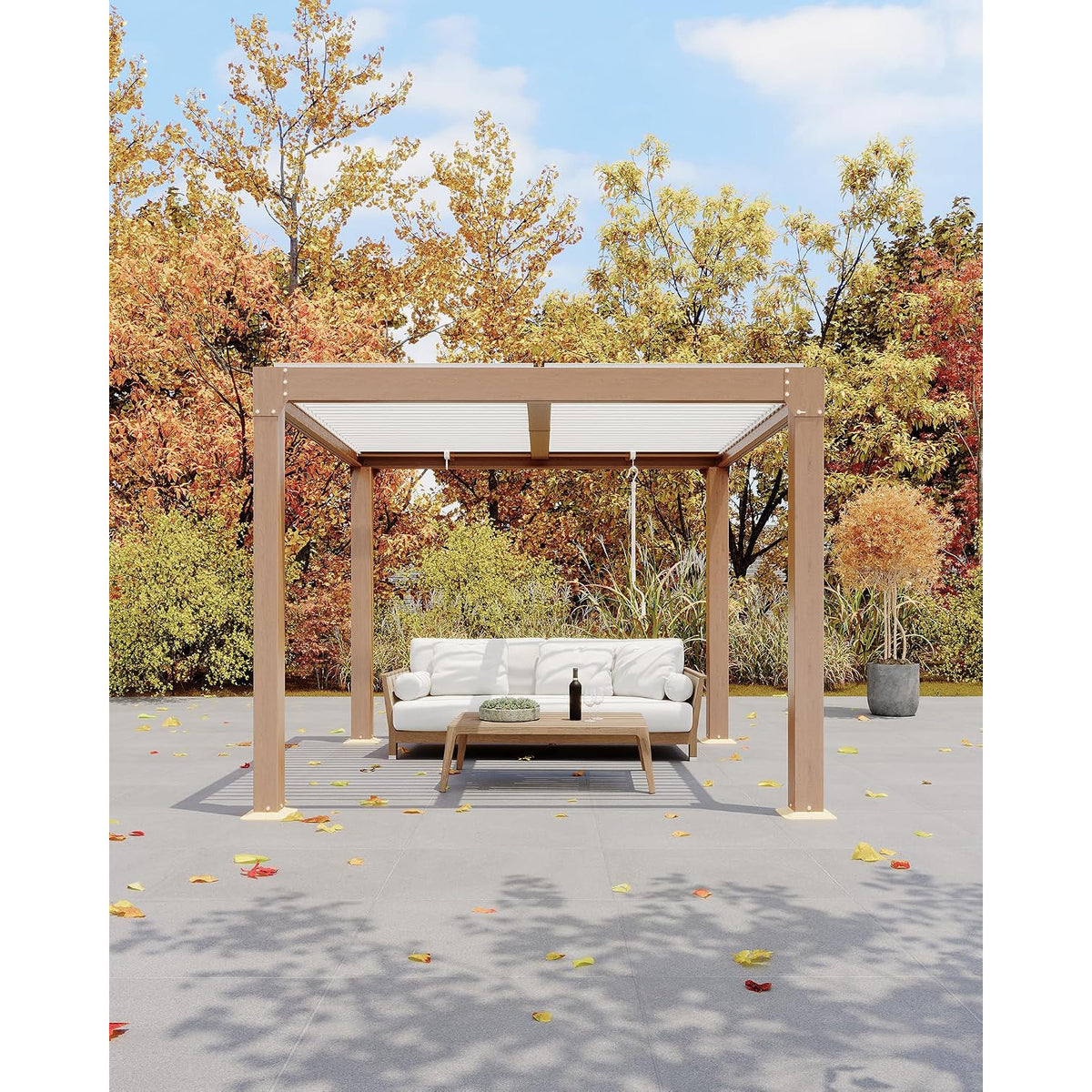 Louvered Pergola 10 Ft X10', Outdoor Pergola with Adjustable Louvered Roof, Reinforced Aluminum Frame, Integrated Drainage System, Hardtop Gazebo for Patio, Deck, Wood Grain