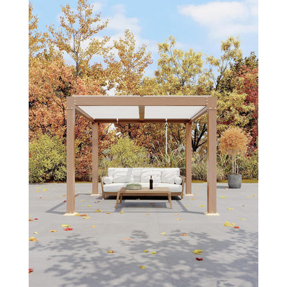 Louvered Pergola 10 Ft X10', Outdoor Pergola with Adjustable Louvered Roof, Reinforced Aluminum Frame, Integrated Drainage System, Hardtop Gazebo for Patio, Deck, Wood Grain