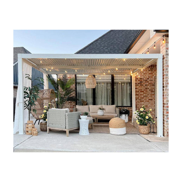 Louvered Pergola 12' X 14' White Adjustable Hardtop for Patio