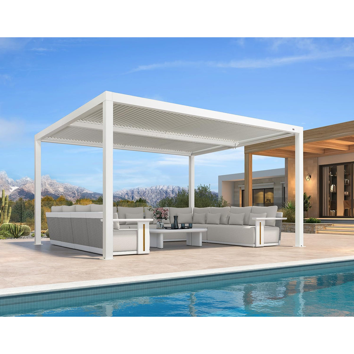 Louvered Pergola 12' X 14' White Adjustable Hardtop for Patio