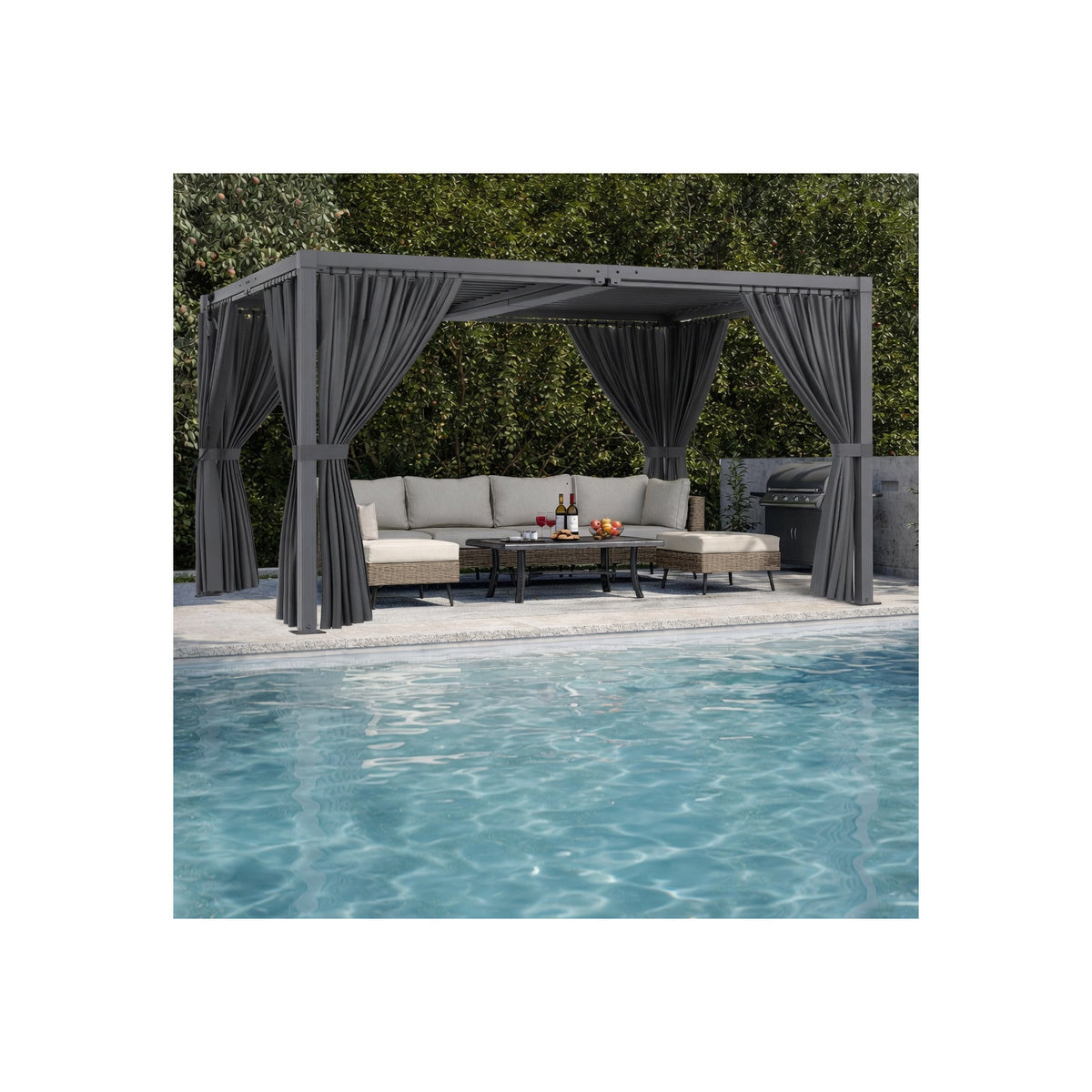 Louvered Pergola 12' X 20', Large Outdoor Aluminum Pergola with Reinforced Steel Roof, Heavy-Duty Hardtop Gazebo for Patio Garden, Weatherproof Sun Shade Shelter, Gray