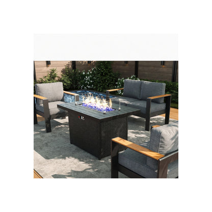 Outdoor Aluminum Furniture Set with Fire Pit Table, Modern Patio Conversation Sets for Porch, Backyard