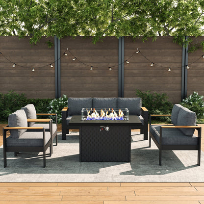 Outdoor Aluminum Furniture Set with Fire Pit Table, Modern Patio Conversation Sets for Porch, Backyard
