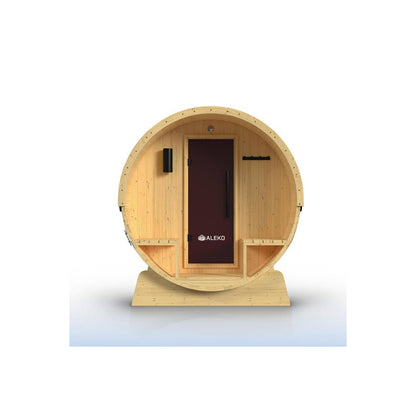 Outdoor Indoor Finland Pine Wet Dry Barrel Sauna 3-5 Person Front Porch Canopy 4.5 Kw ETL Certified Bitumen Shingle Roof