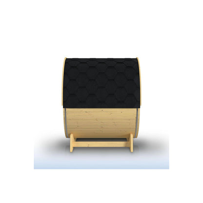 Outdoor Indoor Finland Pine Wet Dry Barrel Sauna 3-5 Person Front Porch Canopy 4.5 Kw ETL Certified Bitumen Shingle Roof