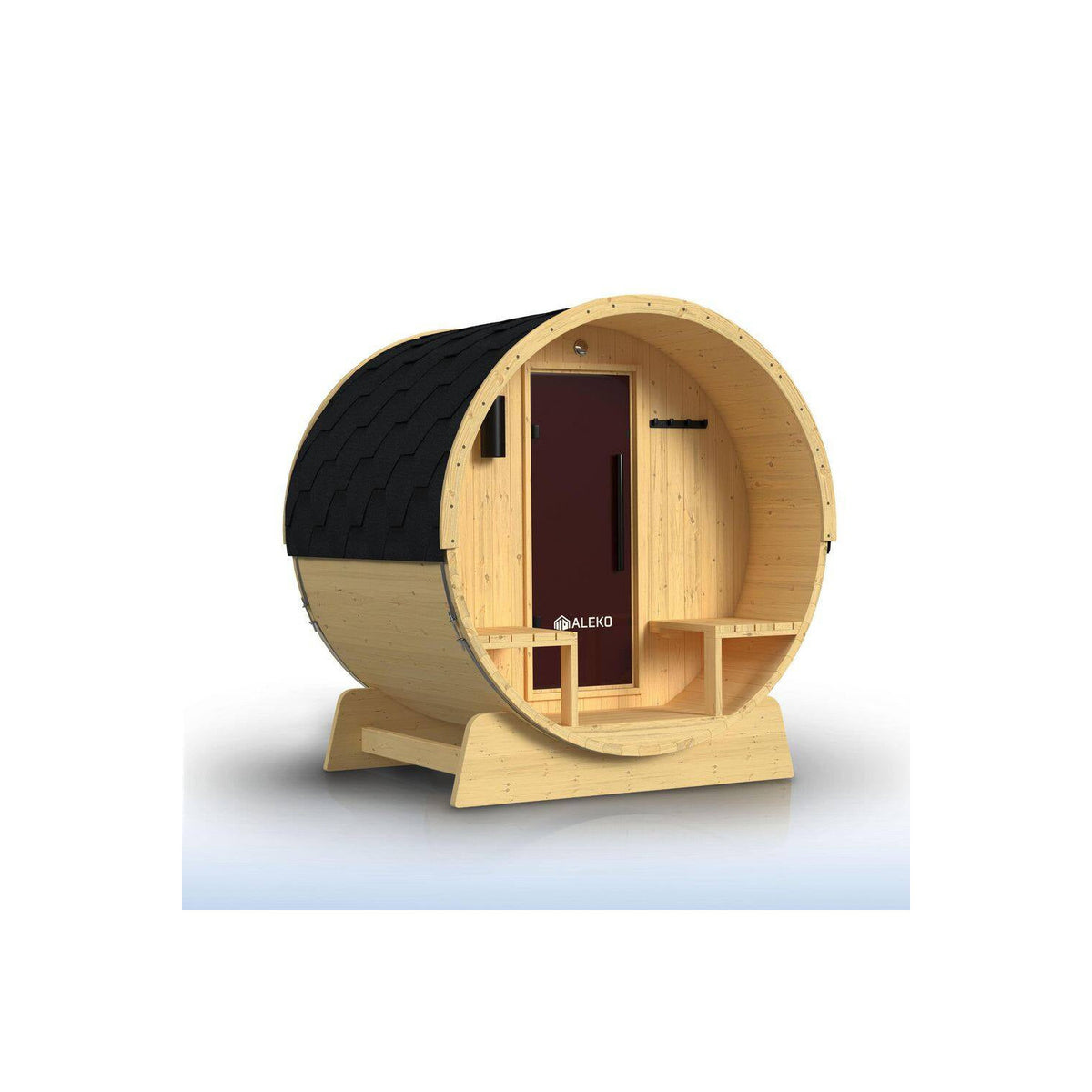 Outdoor Indoor Finland Pine Wet Dry Barrel Sauna 3-5 Person Front Porch Canopy 4.5 Kw ETL Certified Bitumen Shingle Roof