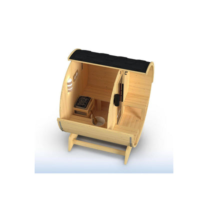 Outdoor Indoor Finland Pine Wet Dry Barrel Sauna 3-5 Person Front Porch Canopy 4.5 Kw ETL Certified Bitumen Shingle Roof
