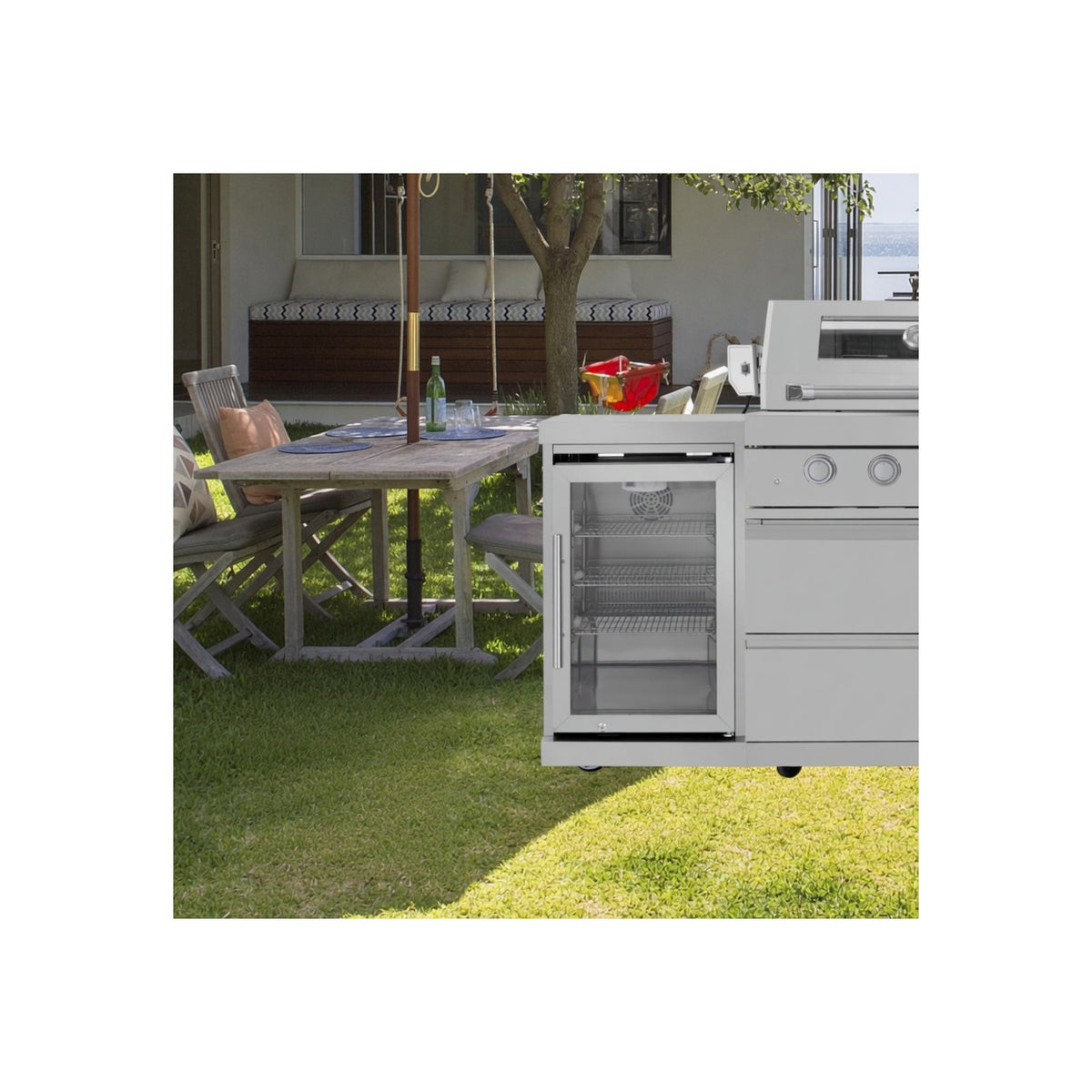 Outdoor Kitchen Island 85" 6-Burner 85000 BTU Deluxe Modular BBQ Island - Grill Islands W/Wine Cooler, Built in Combo outside Island + Rotisserie & Granite Top Outdoor Grill