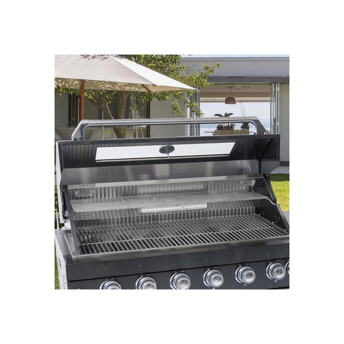 Outdoor Kitchen Island 85" 6-Burner 85000 BTU Deluxe Modular BBQ Island - Grill Islands W/Wine Cooler, Built in Combo outside Island + Rotisserie & Granite Top Outdoor Grill